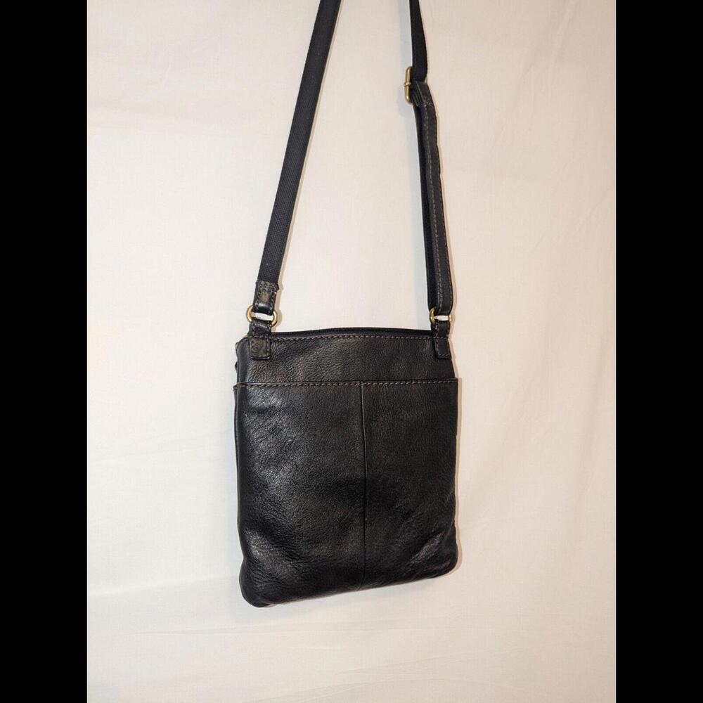 Vintage FOSSIL Black Leather CARSON Top Zip Crossbody Purse Bag - Picture 8 of 8